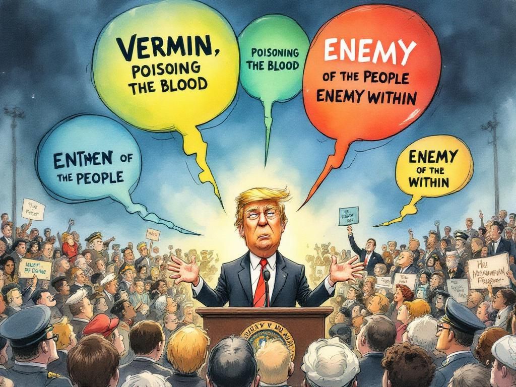 Trumpy-Wumpy using dehumanizing language echoing historical dictators