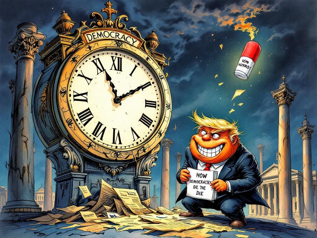 Trumpy-Wumpy erasing democratic norms, democracy clock approaching midnight